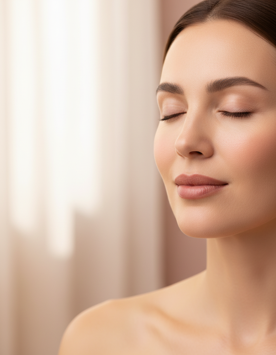 Refined woman with calm, refreshed skin after Botox treatment in Canmore
